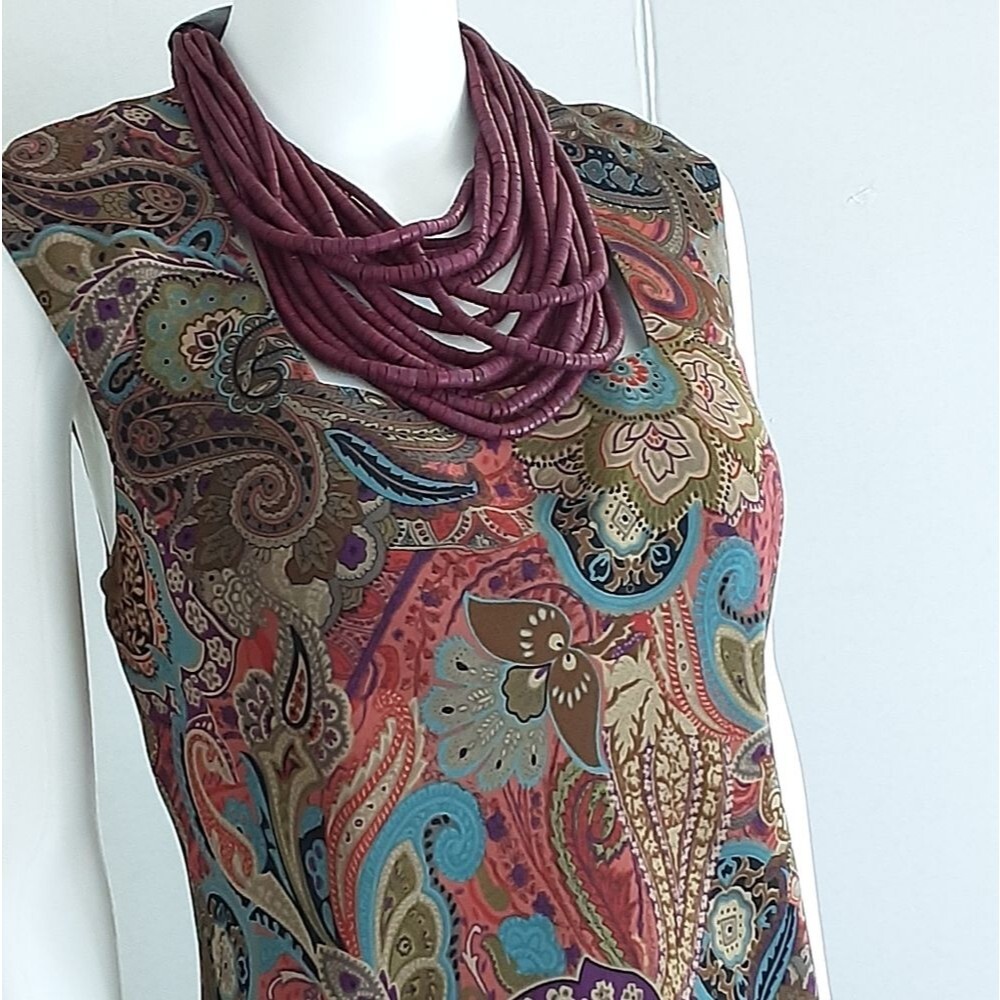 DAVID WARREN Slinky Paisley Square Neck Sleevelee Maxi Shift Dress Sz 12 - Vtg
